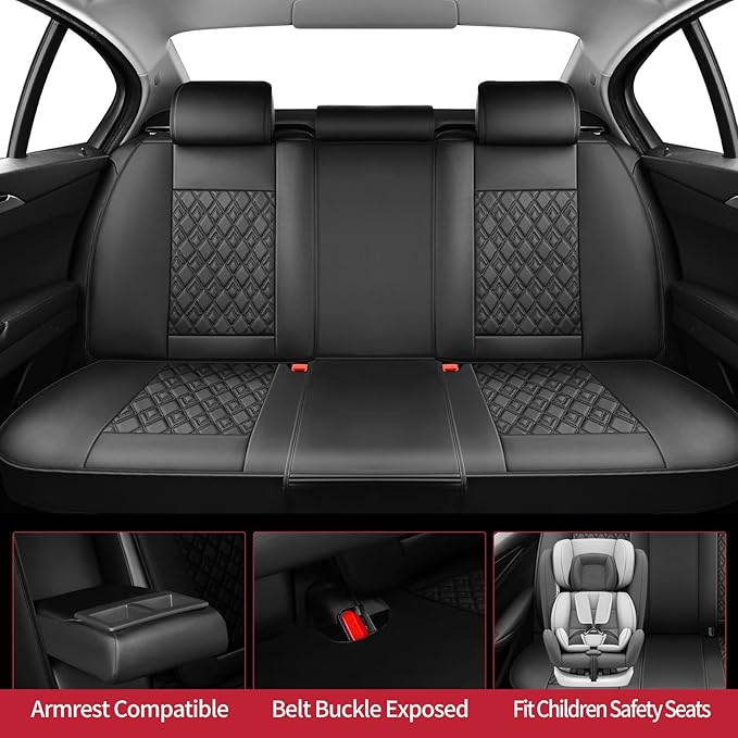 Fit HRV Car Seat Covers for Honda HR-V 2016-2024 2025 2026 - Upgraded Premium Waterproof & Breathable Leather, Airbag Compatible, All-Weather Seat Cushion Protector (Full Set, Black)