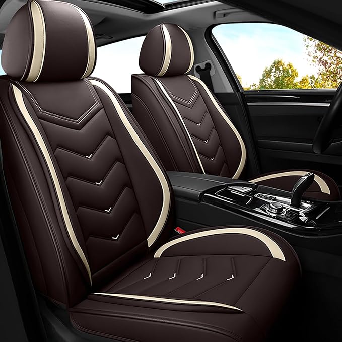 Car Seat Covers for Fiat 500 2012-2019, Premium Nappa Leather Car Seat Cover, Stylish Sport Seat Covers， Automobile Seat Cover Sets.(Standard 2 Seats/Coffee Color)