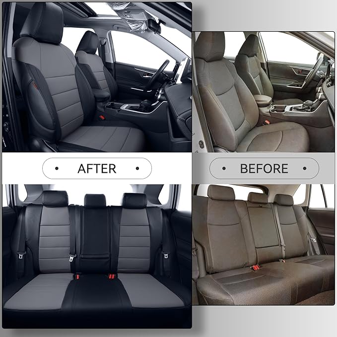coverdream 2026 Rav4 Seat Covers Custom Fit for 2026 Toyota Rav4 Hybrid (Woodland/Limited) SUV,Full Set Luxury Waterproof Leather Car Seat Protector Black/Grey