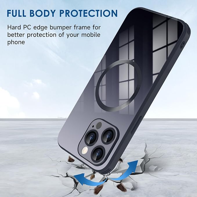 Guppy Compatible with iPhone 13 Pro Max Case Magnetic, with Full Camera Lens Protector [Compatible with MagSafe] Scratch Resistant Gradient Glass Back Cover Phone Case-Black