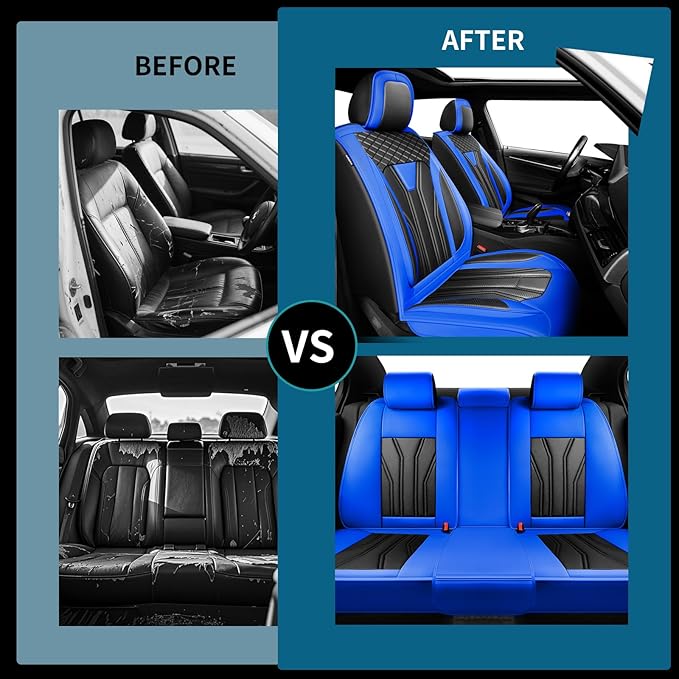 Fit Altima Car Seat Covers Compatible with Nissan Altima 2011-2025 2026 - Full Set Premium Leather， Waterproof Breathable， All-Weather Seat Cushion Protecto&Airbag Compatible （Blue & Black