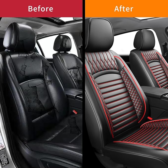 Fit Venue Car Seat Covers for Hyundai Venue 2020-2024 2025 2026 - Upgraded Premium Waterproof & Breathable Leather, Airbag Compatible, All-Weather Seat Cushion Protector (2 Front/Black+Red)