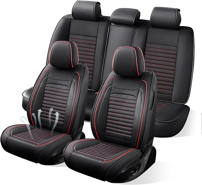 Car Seat Covers Full Set Fit for Toyota 4Runner 2001-2026, Premium Faux Leather Car Seat Protector,Breathable Anti-Slip Full Wrapping Edge Seat Covers(Black&Red,Full Set)