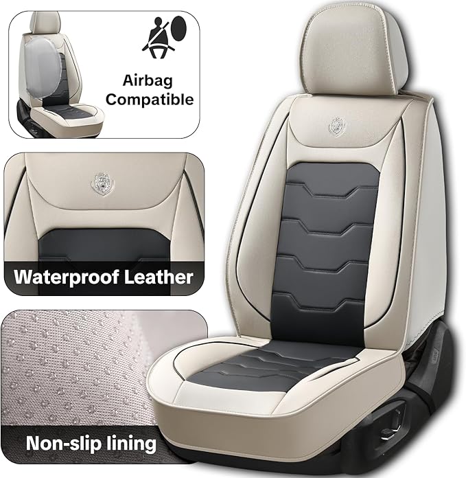 Gray Car Seat Covers for Ford Bronco Sport 2021-2025 Car Seat Cover, Waterproof PU Leather, 5 Piece Full Set, Easy to Clean and Install, Wear Resistance, Protect and Upgrade Seats