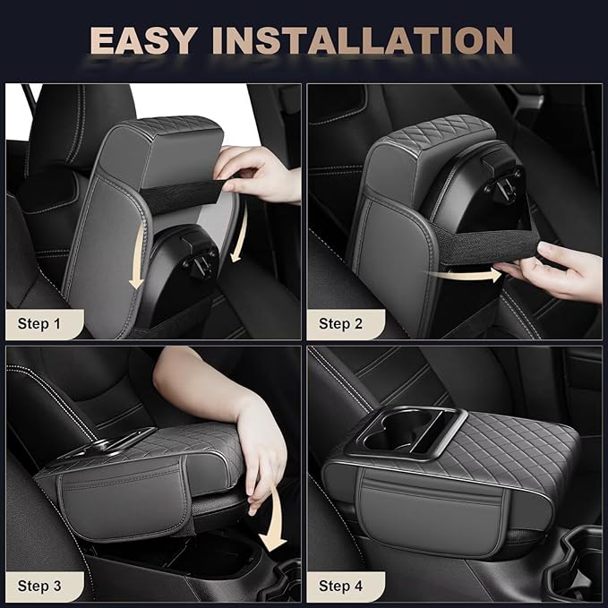 Center Console Cover Fit for Avalon Faux Leather Car Armrest Cushion with Storage Bags, Cup Holder ＆ Phone Storage Multifunctional Middle Console Cover(Grey)
