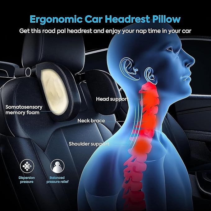 Headrest Lumbar Pillows Car Seat for Toyota Land Cruiser 2000-2025, Ergonomic Neck Back Support Cushion, Comfortable Breathable Washable Cover, Memory Foam, Blue