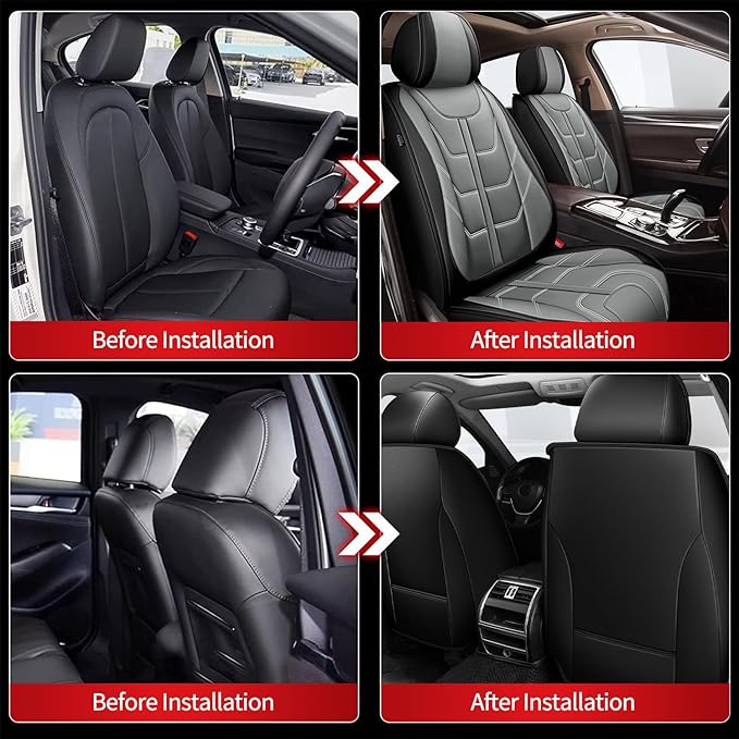 TTX LIGHTING Car Seat Covers fit for Chevrolet Camaro 2000-2024 Front Seat: Premium Leather Automotive Seat Cover with Airbag Compatible Waterproof (2 Seats, Black & Gray)
