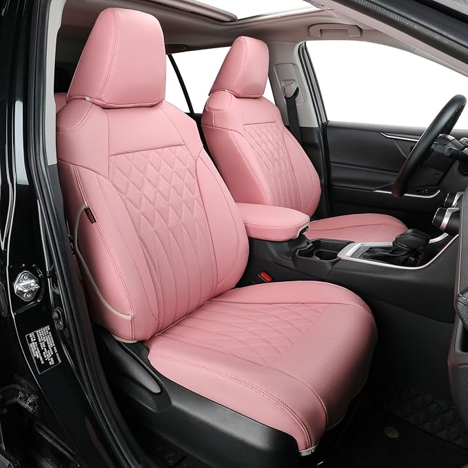 EKR Rav4 Seat Covers Custom Fit for Toyota Rav4 LE(NOT for Hybrid) 2013 2014 2015 2016 2017 2018,Leather Car Pink Seat Cover for Women SUV Full Set,Faux Leather(Pink)