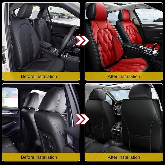 AOMSAZTO Car Seat Covers,2 Front Seats Custom Fit for Ford Flex 2011-2019,Leather Carseat Automotive Cushion Covers Seat Protector,Airbag Compatible Waterproof Black&Red