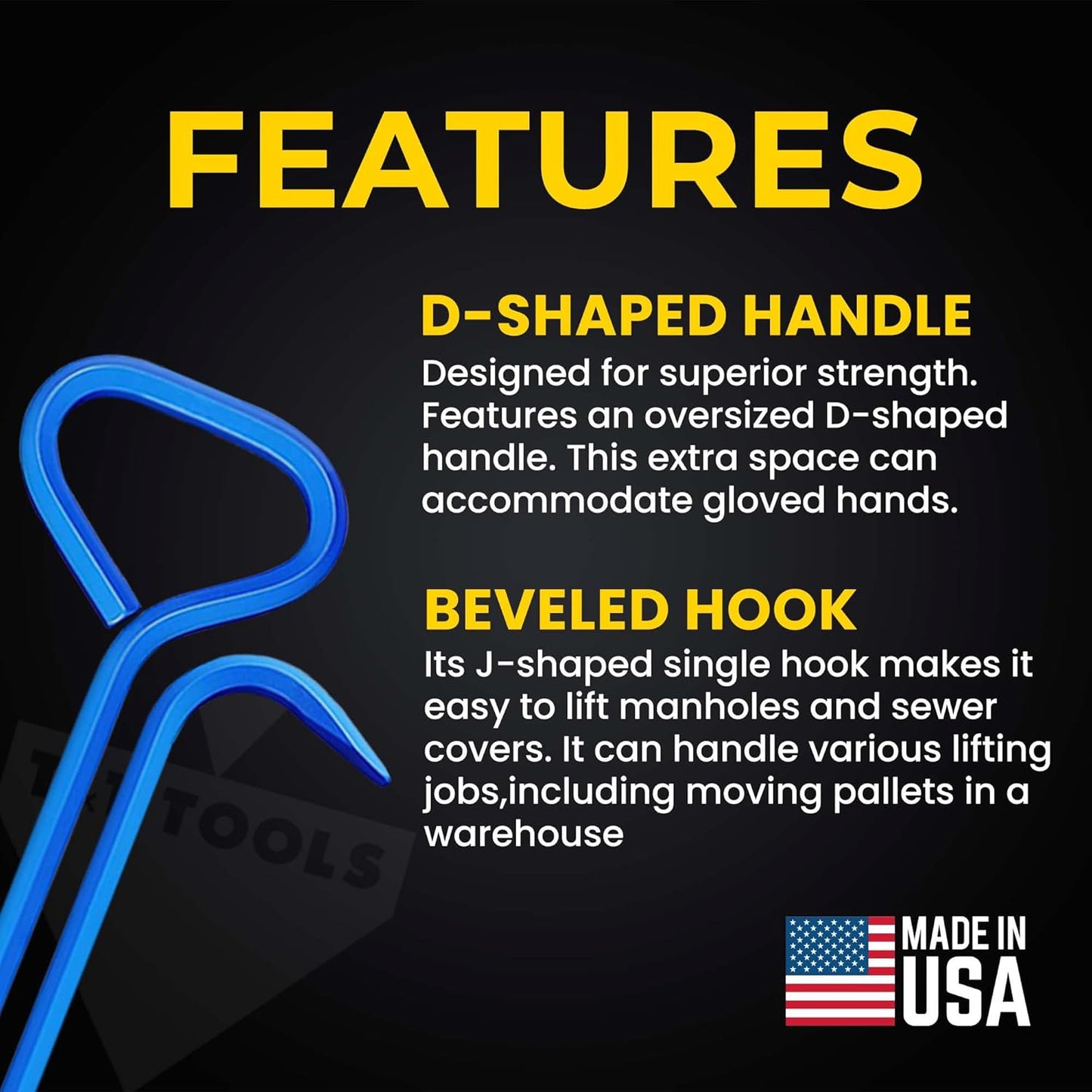 T&T Tools 30-Inch Manhole Hook Tool - Heavy Duty Single Hook for Lifting Manhole Covers, Storm Drains, Septic Tank Risers - Rigid Hex Alloy Steel Tool for Lifting, Pulling, and Removing Covers-2 Pack