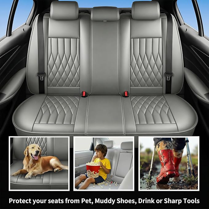 Fit Elantra Car Seat Covers for Hyundai Elantra 2017-2025 2026 - Premium Leather, Waterproof, All-Weather, Airbag Compatible, Anti-Slip, Breathable, Seat Protectors, Full Set, Gary