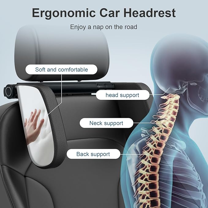 Car Headrest Pillow,Head, Neck Support Pillow,U Shaped Car Sleeping Pillow,180° Adjustable,Improve Head and Neck Posture and Adjust Sleep Position,Suitable for Kids and Adults (Beige)
