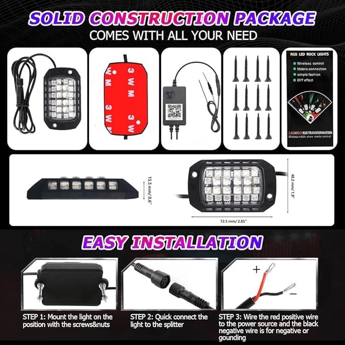 Rock Lights for Trucks, 10 Pods RGB LED Rock Lights with APP/Remote Control & Music Mode, High Bright Multilcolor Waterproof IP68 Rock Neon Light Kits for Pickup Off Road RZR SUV ATV UTV Car