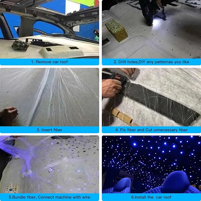 Small Size 16W RGBW APP Fiber Optic Lights, Music Activated 150pcs*0.03in(6.5ft/2m) Optical Fiber Star Ceiling Light Kit for Car Headliner Star/Home
