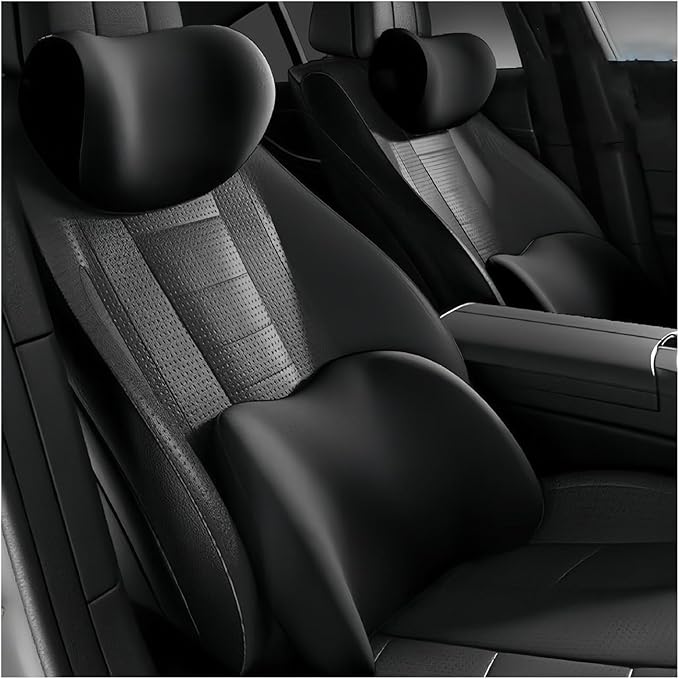Car Lumbar Support Pillow and Car Neck Pillow Kit for Alfa Romeo 145 146 147 155 156 159 164 166 33 75 90 4C 8C, Car Seat Neck Back Rest Pillows, Ergonomic Car Seat Headrest & Lumbar Cushion