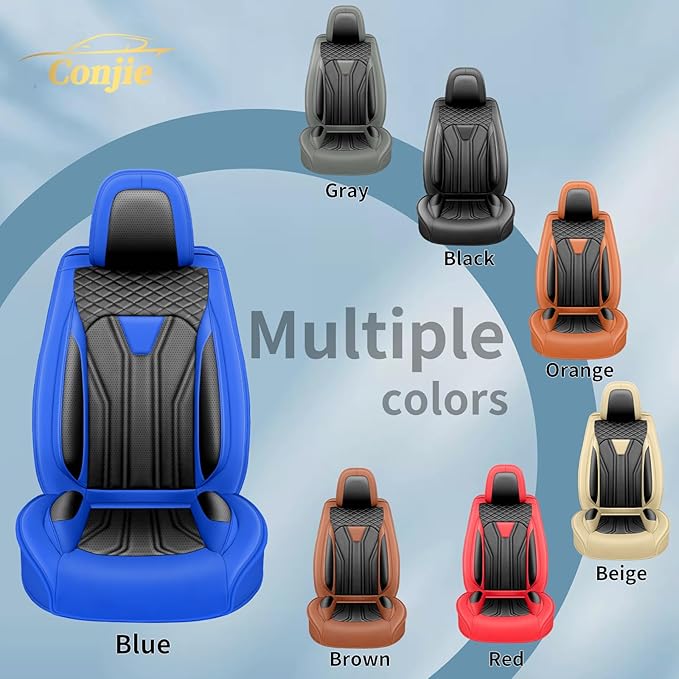 Fit Frontier Car Seat Covers Compatible with Nissan Frontier 2010-2025 2026 - Premium Leather，Waterproof Breathable，All-Weather Seat Cushion Protecto&Airbag Compatible (2 Front Seat Blue&Black)
