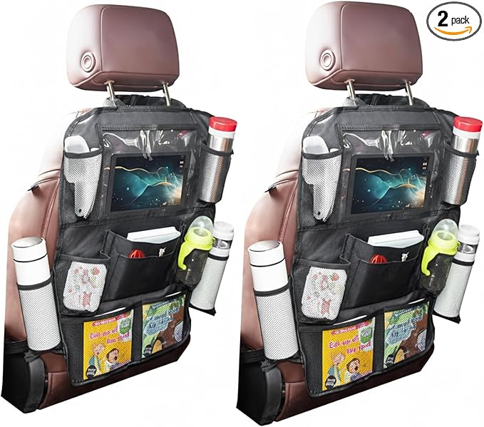 2 Pack Car Organizer Backseat, Car Back Seat Organizer Protector with 12 Storage Pockets, Waterproof Back of Seat Car Storage Organizer Kick Mats for Kids Baby