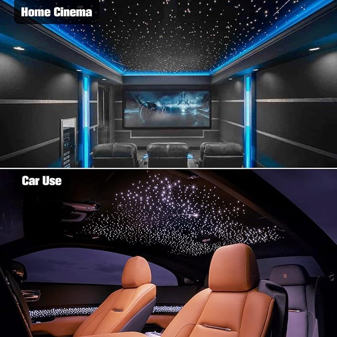 CHINLY 32w Twinkle 800pcs 0.03in 13.1ft Bluetooth RGBW LED Fiber Optic Star Ceiling Light,APP/Remote Music Mode Headliner Light Kit+Adapter+Cigarette Lighter+10 Crystals,for Headliner/Home Theater