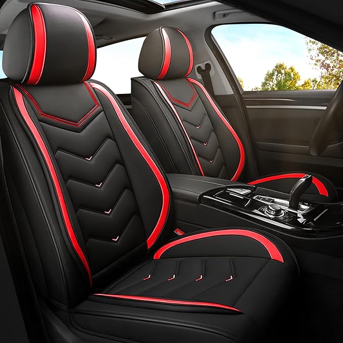 Car Seat Covers for KIA Sedona 2003-2021, Premium Nappa Leather Car Seat Cover, Stylish Sport Seat Covers， Automobile Seat Cover Sets.(Standard 2 Seats/Black Red)