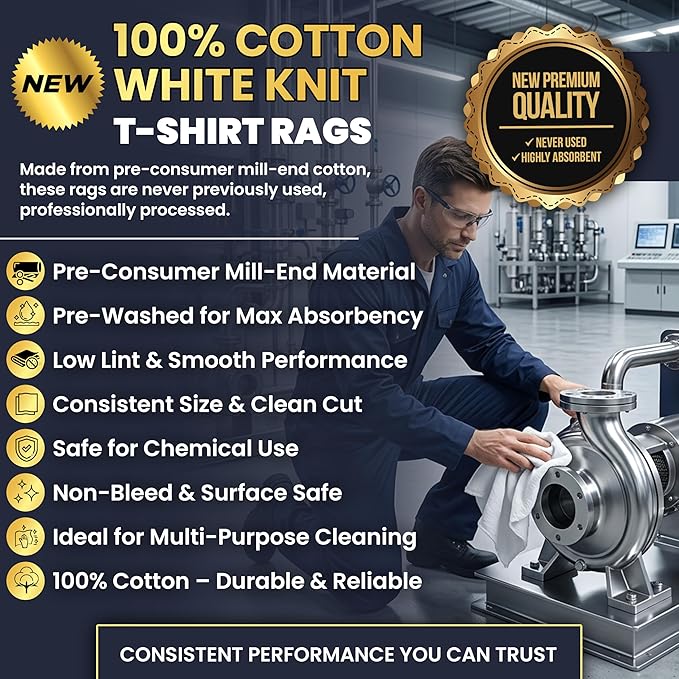 Premium New White Cotton Knit T-Shirt Rags (25 lbs. Box of Rags) - Lint-Free, Soft & Absorbent Cleaning Cloths for Auto, Paint, Garage, Staining & Polishing