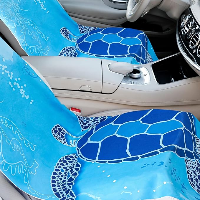 2 Pack Car Seat Towel Covers with Storage Bag 63 x 32 Inch Athletic Running Towel Seat Sweat Washable Non Slip Cover Gift for Car Outdoor Sport Activities (Sea Turtles)
