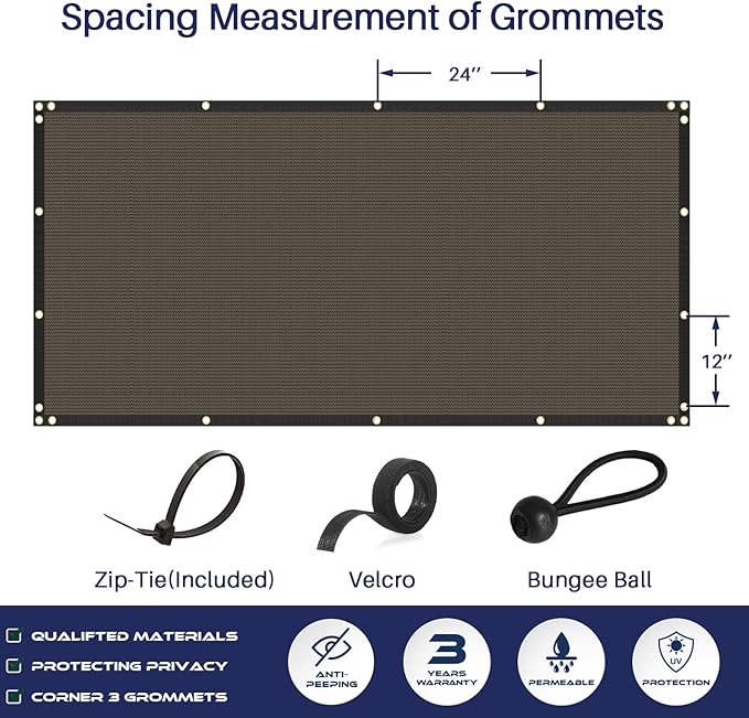 Windscreen4less Privacy Fence Screen Heavy Duty Windscreen Fencing Mesh Fabric Shade Net Cover with Brass Grommtes for Outdoor Wall Garden Yard Pool Deck, 8'x222' Brown