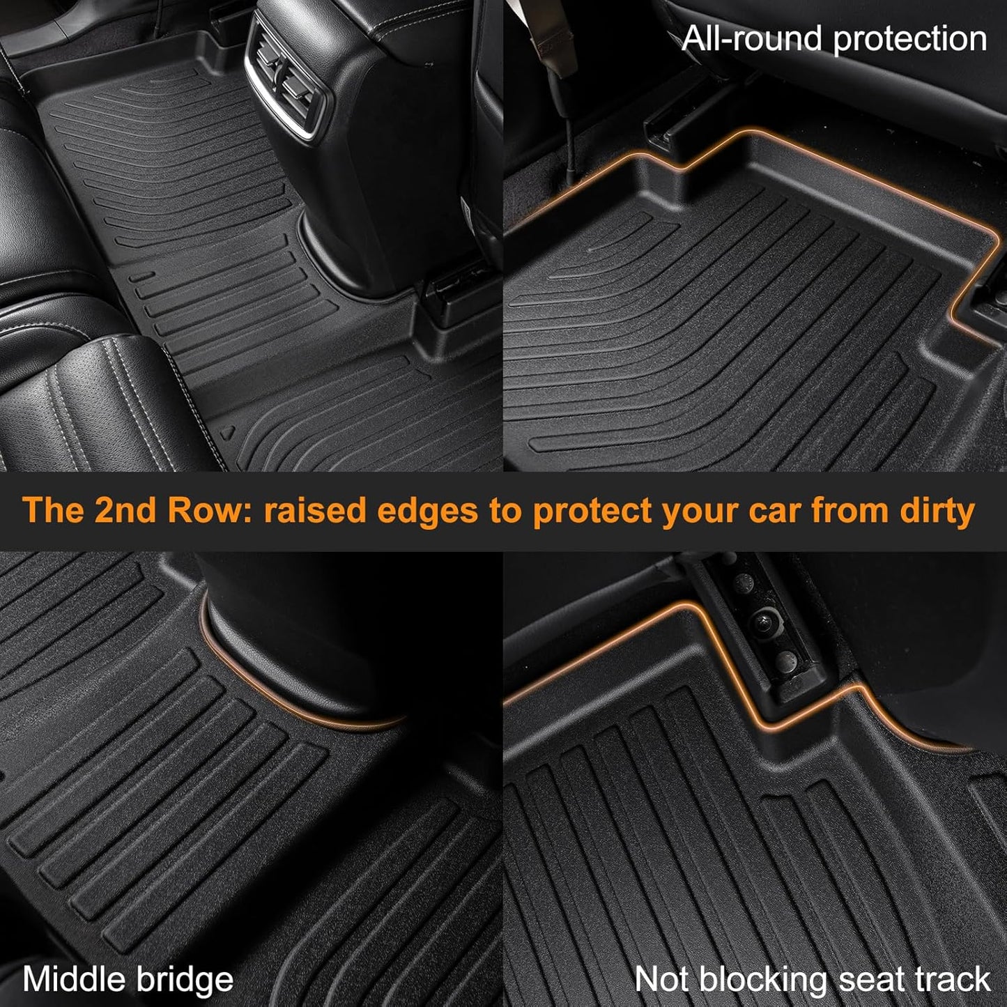 Binmotor-All Weather Floor Mats Custom Set for Ford Explorer 7 Seat 2015-2019, Heavy Duty TPE Car Floor Liners Explorer Accessories