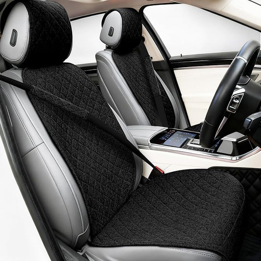2PCS Linen Car Seat Covers Front Seats,Breathable Cloth Fabric Car Seat Protector - Universal Cloth Seat Covers Fit for Cars, Vans, SUVs, Trucks and for All Seasons - Black