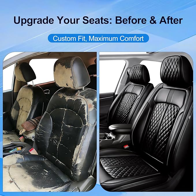 Fit Impala Car Seat Covers (Front Pair) for Select Chevrolet/Chevy Impala 2000-2020, Premium Full Coverage Leather, Airbag Compatible, Waterproof All Weather Seat Protector, Black