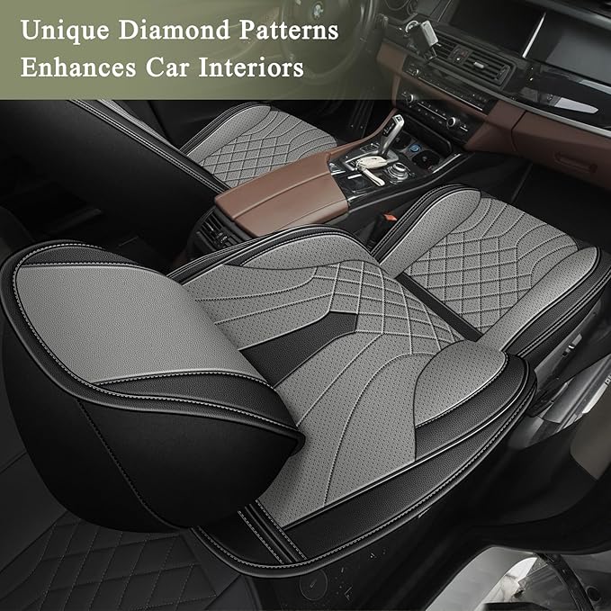 2 Front Seat Covers Fit for Toyota 4Runner 2003-2025 2026: Breathable Leather Car Seat Covers - Waterproof Car Seat Protector Compatible Airbag (Black & Grey)