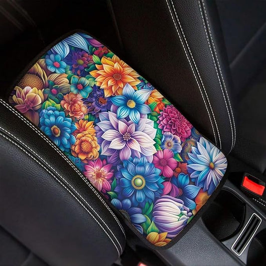 JoyLamoria Automotive Armrest Pad Boho Flower Print Car Armrest Cover for Women High Stretchy Auto Accessories Easy Install