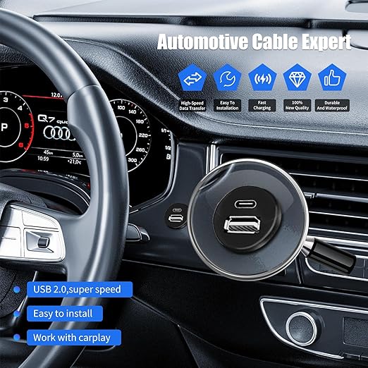 Dual Port USB A/C 2.0 Male to USB A/C 2.0 Female Extension Cable,Flush Mount Waterproof Panel Cable for Car,Truck,Boat,Motorcycle Dashboard 3.3ft