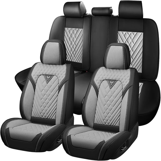 Truck Seat Covers for Toyota Tundra 2008-2026, Waterproof Premium Leather Full Coverage Car Seat Cover, Muscle Sport Style Auto Interior Seat Cover Sets (Full Set/Black Gray)