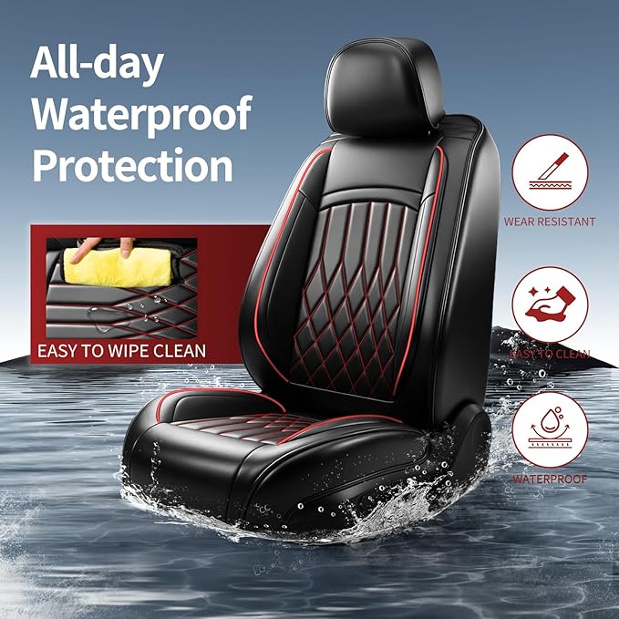 Fit TSX Car Seat Covers for Acura TSX 2003-2014 - Premium Leather, Waterproof, All-Weather, Airbag Compatible, Anti-Slip, Breathable, Easy Install, Seat Protectors, Full Set, Redline