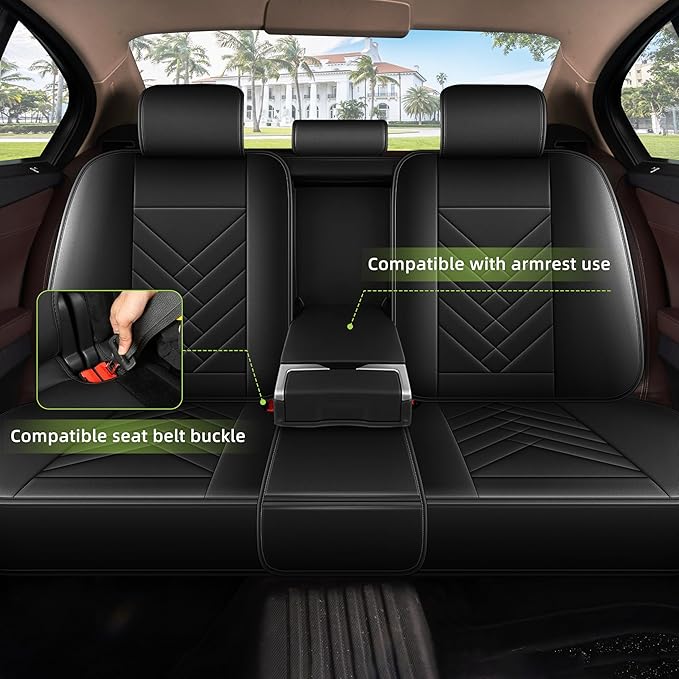 AOMSAZTO Car Seat Cover for Chevrolet Chevy Tahoe 2011-2025 2026 Full Set - Waterproof Faux Leather Seat Protector, Non Slip Car Seat Cushion, Interior Seat Covers Automotive Accessories - Black