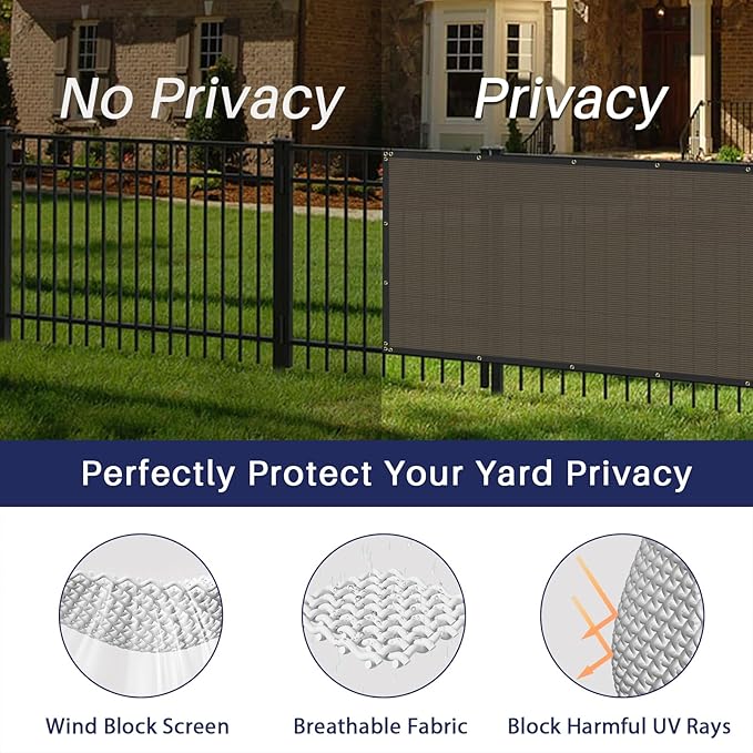 Windscreen4less Privacy Fence Screen Heavy Duty Windscreen Fencing Mesh Fabric Shade Net Cover with Brass Grommtes for Outdoor Wall Garden Yard Pool Deck, 8'x182' Brown