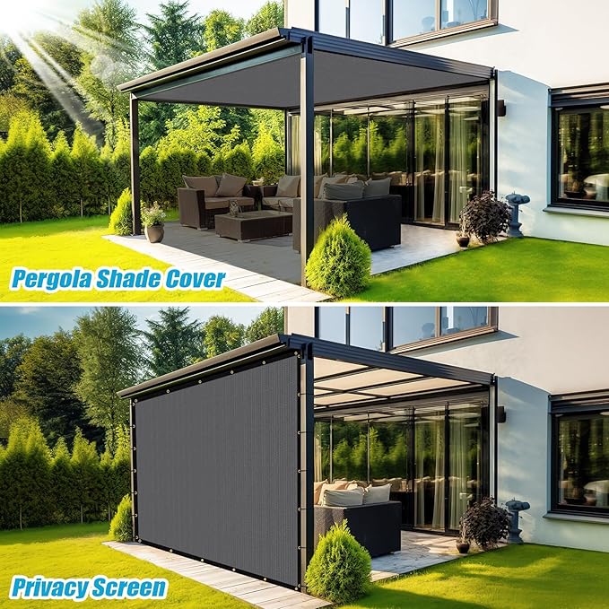 Amagenix 90% Shade Fabric 7'X 12' Gray Sun Shade Cloth with Grommets for Pergola Replacement Shade Cover Canopy, Heavy Duty, Cable Zip Ties Included (We Customized)
