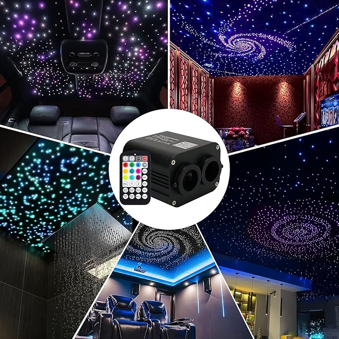 AMKI Dual Color 20W Twinkle Starlight Headliner Kit Mixed 710pcs*13.1ft Cables Fiber Optic Light Sound Activated APP/Remote Control for Car Roof Home Ceiling