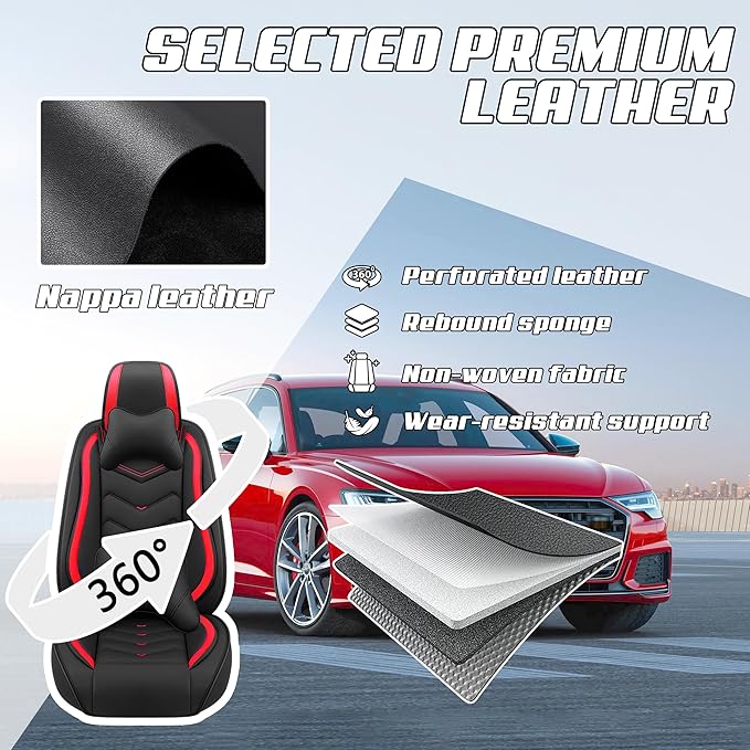 Car Seat Covers Fit for Infiniti g37 2000-2026, Stylish Sport Seat Covers, Waterproof Wear-Resistant Premium Nappa Leather Car Seat Cover.(Full Set with Pillow/Black Red)