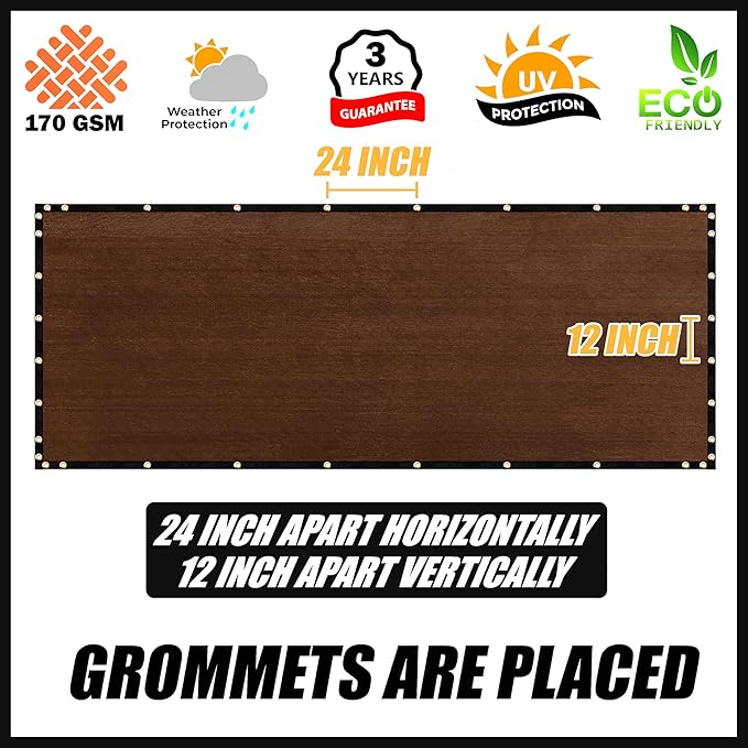 Royal Shade Custom Size 6' x 146' Brown Fence Privacy Screen Windscreen Cover Netting Mesh Fabric Cloth - Cable Zip Ties Included (We Make Custom Size)