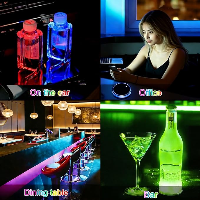 Cherry LED Cup Holder Lights for Car,2Pcs LED Light Up Cup Holder Coasters with USB Charging 7 Colors 3 Modes,Waterproof Interior Atmosphere Lamp,Car Decor Accessories Cherry Gifts for Women Men
