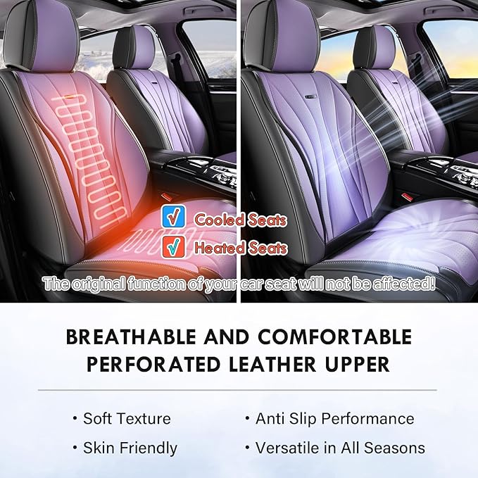 Coverado Seat Covers Full Set, Leather Car Seat Covers, Waterproof Seat Covers for Cars, Front and Back Car Seat Protectors, Car Seat Cushions Universal Fit for Most Cars (Gray&Purple)