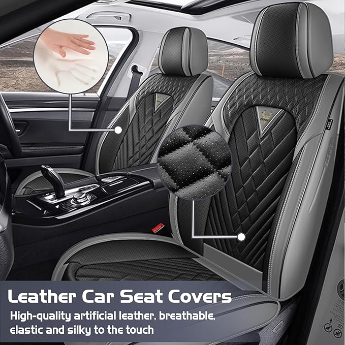 Truck Seat Covers for Chevy Silverado 3500 2007-2026, Waterproof Premium Leather Full Coverage Car Seat Cover, Muscle Sport Style Auto Interior Seat Cover Sets (Full Set/Gray Black)