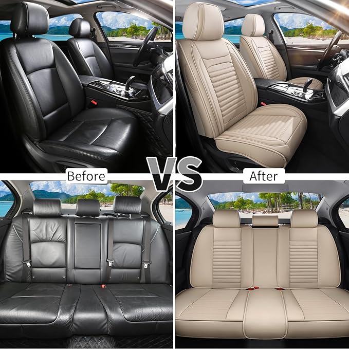 Back Seat Covers Fit for Toyota Prius 2001-2026, Car Seat Covers Back Seats, Breathable Faux Leather Automotive Seat Covers Back Pair Anti-Slip Seat Cover(Beige, Back)