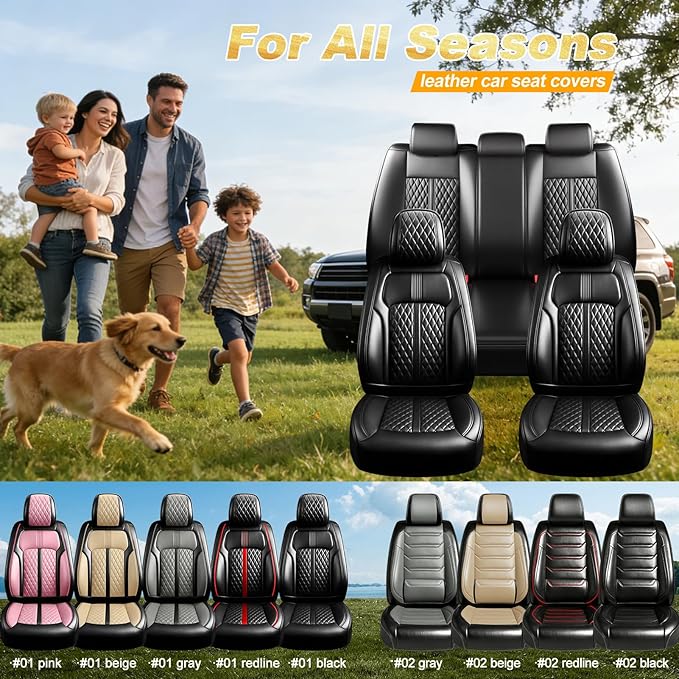 Fit CX-3 Car Seat Covers (Front Pair) for Select Mazda CX3 2016-2024, Premium Full Coverage Leather, Airbag Compatible, Waterproof All Weather Breathable Seat Protector, Black