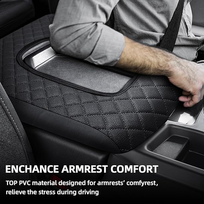 Center Console Cover Fit for 2019-2025 Chevy Silverado/GMC Sierra Jump Seat Accessories, Car Armrest Middle Console Cover with Hidden Pocket (Only for Split Bench Jump Seat Console)