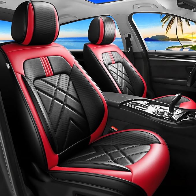 CX-7 Car Seat Covers Fit for Mazda CX-7 2007-2012, Full Coverage Premium Leather Waterproof Breathable Seat Covers, Automotive Seat Protectors, Airbag Compatible(2 Front Seats, Black & Red)