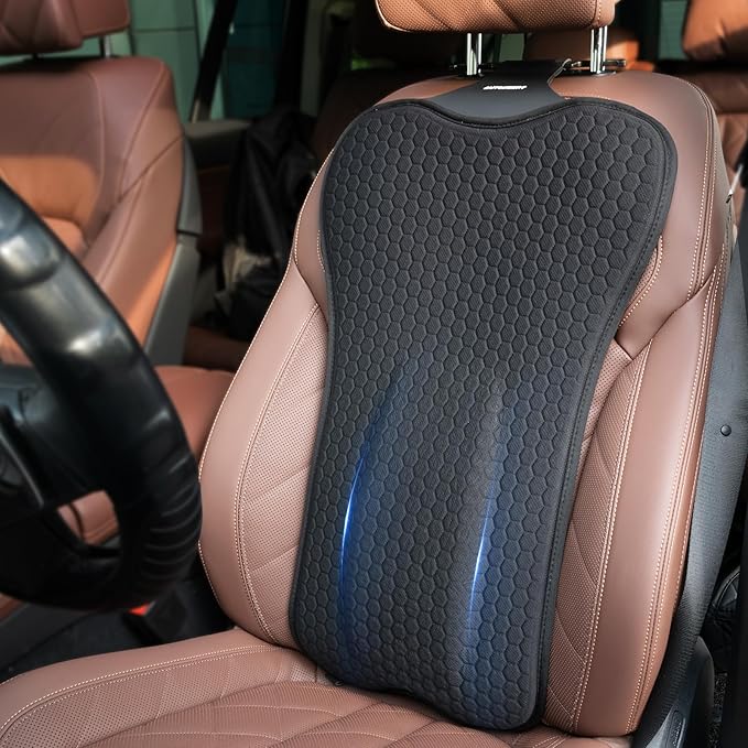 Gel Back Support Cushion,Gel Lumbar Pillow Relief Back Sciatica Pain for Car Seat Cushion,Car Seat Lumbar Support Fits Seats with Inserted Headrests (LxW:34.65''x16.34'')
