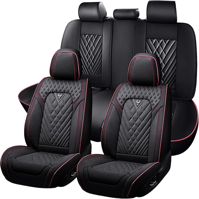 Truck Seat Covers for Toyota Tundra 2008-2026, Waterproof Premium Leather Full Coverage Car Seat Cover, Muscle Sport Style Auto Interior Seat Cover Sets (Full Set/Black Red)