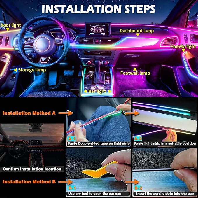 Interior Car LED Strip Lights, Acrylic LED Lights for Car with Dynamic Dreamcolor Chasing,RGB+IC 8 in 1 235 inches 800 LEDs Ambient Lighting Kits Music Sync Wireless APP and Remote Control